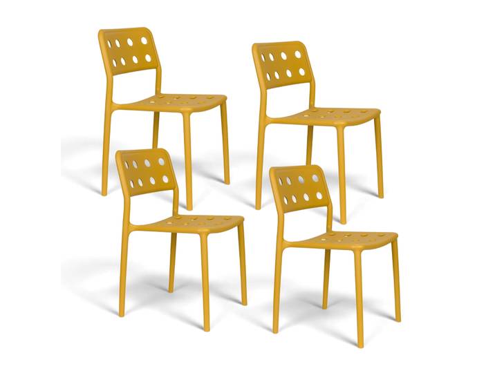 Stackable design garden chair Serra - set of 4, Yellow, New - Modern & weatherproof