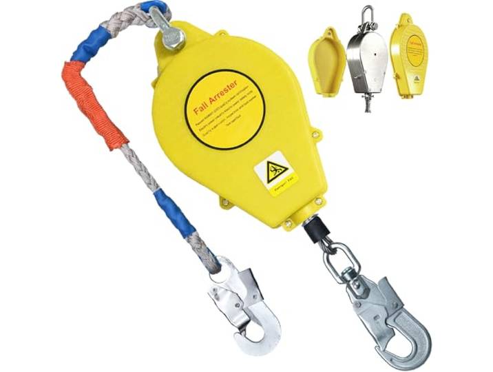 IELSH Höhensicherungsgerät Absturzsicherung 10m/15m/20m (Gelb, 15m) 150 kg Auffanggurt Absturzsicherung Dachdecker mit Selbstsicherndem Haken, Fallschutz Auffanggerät für Arbeiten in der Höhe
