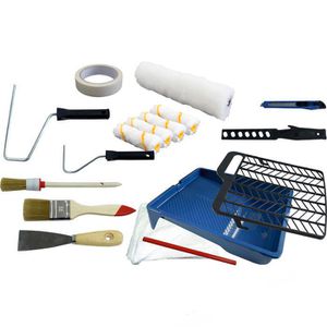 Werkzeyt Malerset Renovierungs-Set 17-teilig, mit 2 Pinseln, 2 Farbroller, 5 Walzen, Spachtel und Kreppband