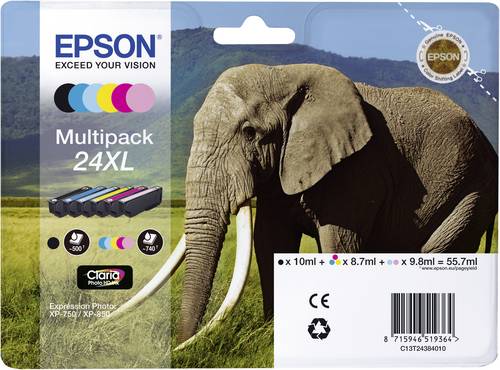 Epson Druckerpatrone T2438, 24XL Original Kombi-Pack Schwarz, Cyan, Magenta, Gelb, Photo Cyan, Photo Magenta C13T24384011