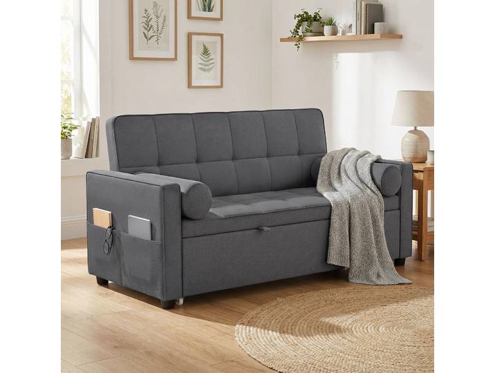 HOMCOM Canapé Convertible 2 Places Lit Gigogne Dossier Réglable Gris
