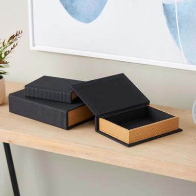ARCILLA ELEMENTAL Cream, Black, Copper, Beige or Brown Faux Leather Woven Faux Book Storage Decorative Box (Set of 3)