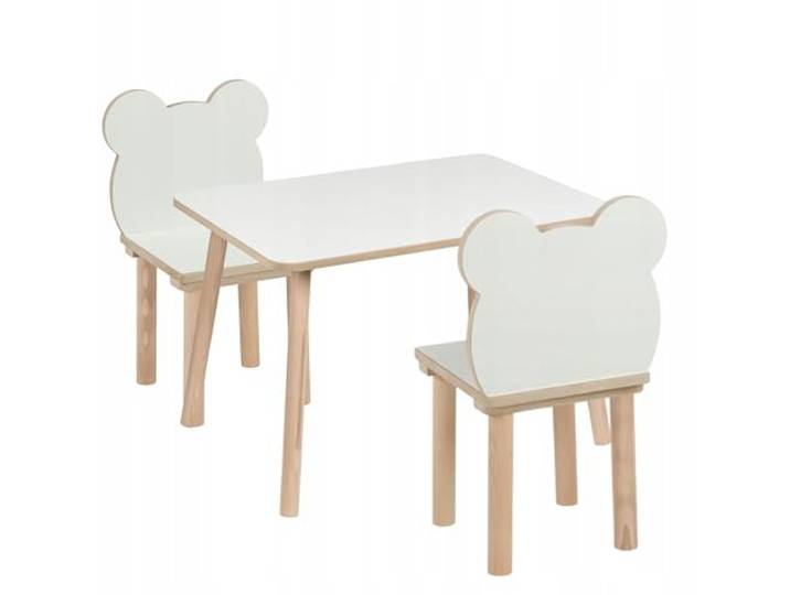 PlayPals Furniture Kindertisch + 2 Bären‑Stühle Set 70×50×47 cm – Tisch & Stuhl Set für Kinder aus MDF & Holz – naturbelassen, kindersicher, abgerundete Kanten, stabil – für Kinder 3–7 Jahre