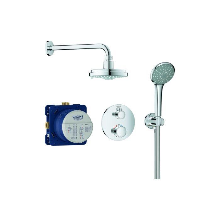 Grohe Grohtherm UP-Duschsystem 34735000 chrom, mit Unterputz-Thermostat, Brausearm 16cm