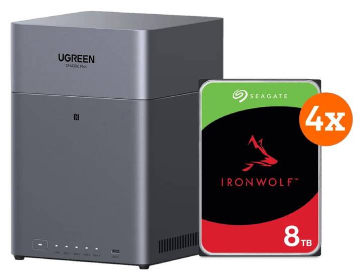 UGREEN NASync DH4300 Plus + Seagate Ironwolf 8TB 4-Pack