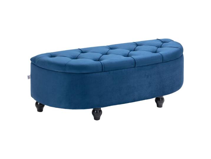 Pouf de rangement coffre classique capitonné demi-cercle velours bleu