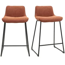 Barhocker aus Samt-Textur-Effekt Stoff in gebrannter Erde und schwarzem Metall H65 cm (2er-Set) BOOST