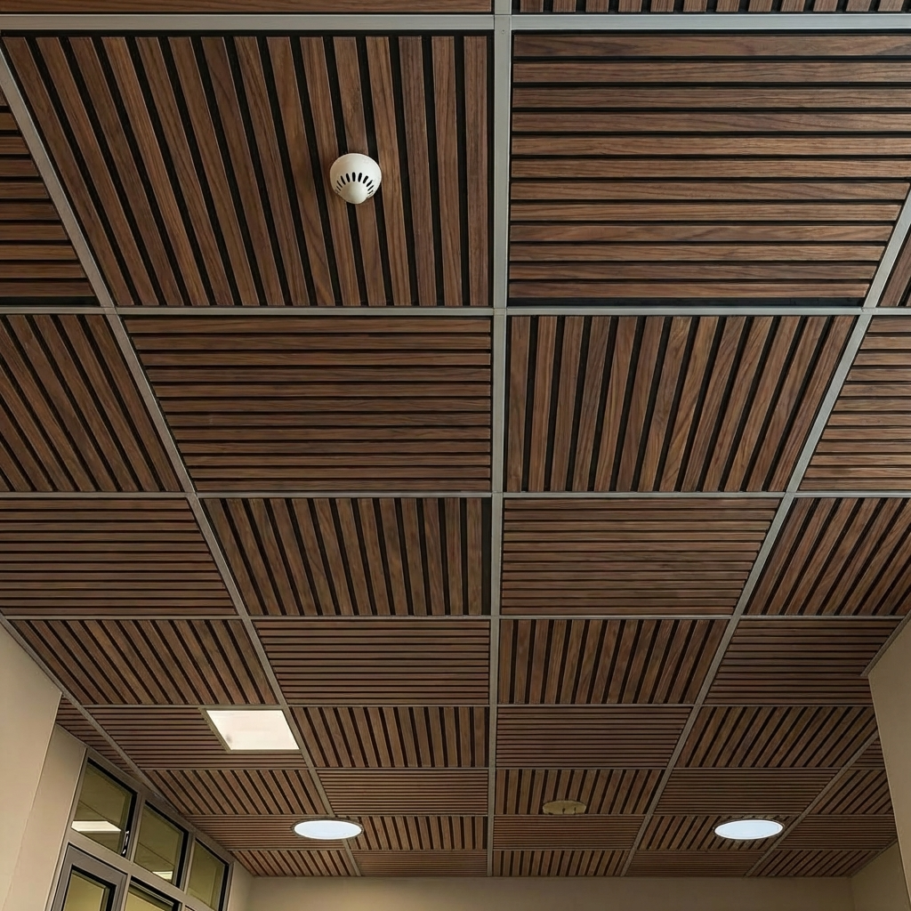 B2B Partner Akustik-Deckenpaneel aus Holz, 595 x 595 mm, B2BP007, 4 Stk., Nussbaum