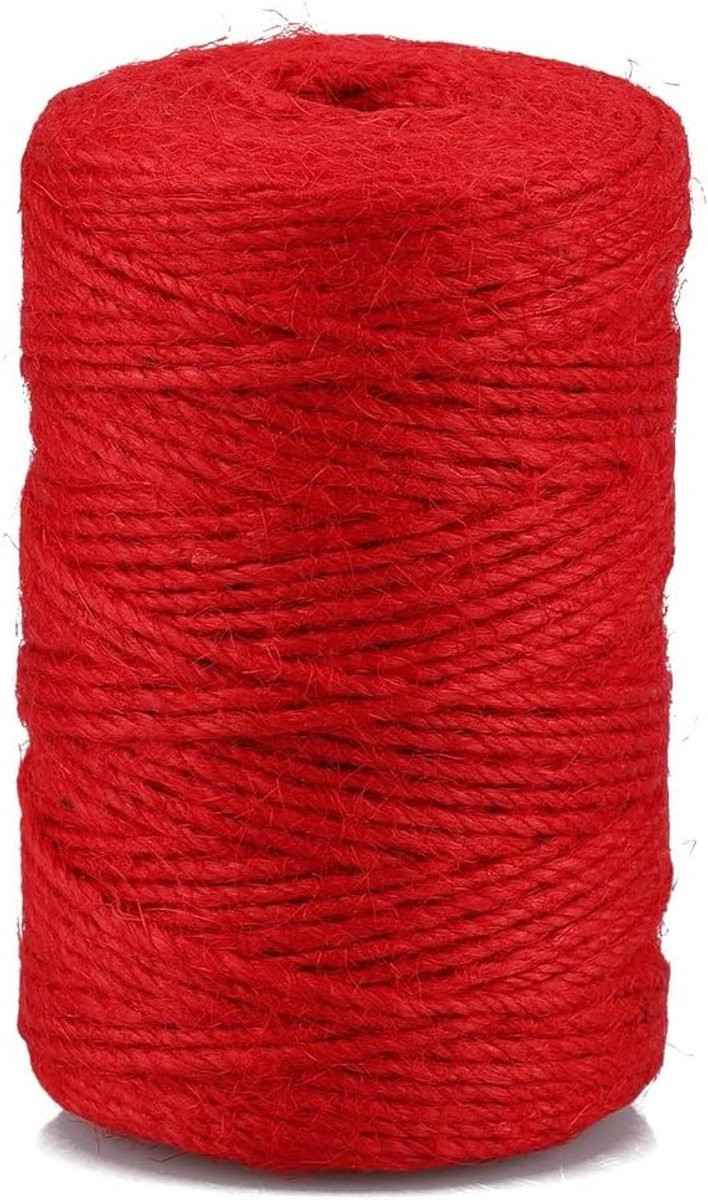 Jute Touw 2mm Rood - 100 meter Decoratief 3-laags Touw voor DIY, Kunst en Tuinieren
