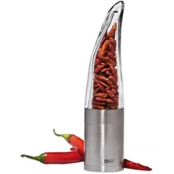 AdHoc Chilimühle Pepe inkl. Chilis Nachfüllbeutel, Pfeffermühle + Salzmühle, Transparent, Silber