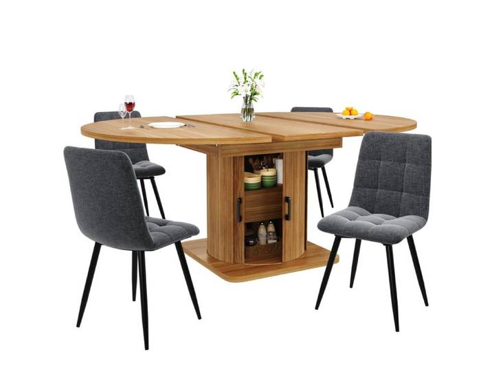 Ensemble repas 5 pièces avec table extensible 118-158 cm tiroir et 4 chaises grises