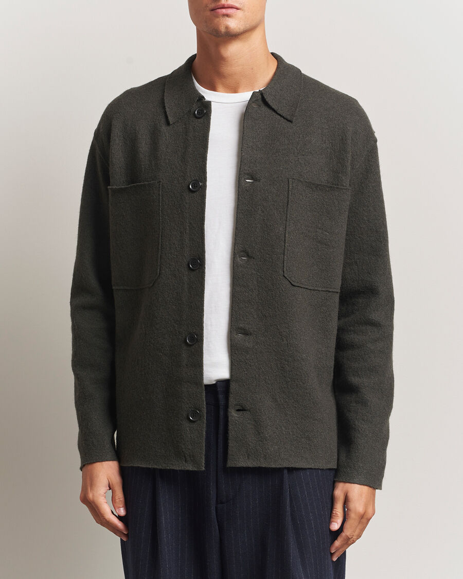 NN07 Jonas Boiled Wool Cardigan Dark Army men XL Grøn
