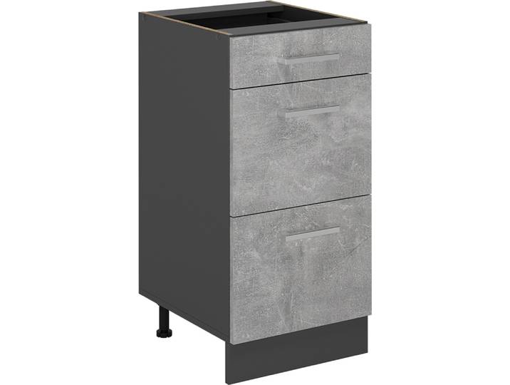 Küchenunterschrank Vicco R-Line Beton 40 cm mit Schubladen, ohne Arbeitsplatte, Model 54104