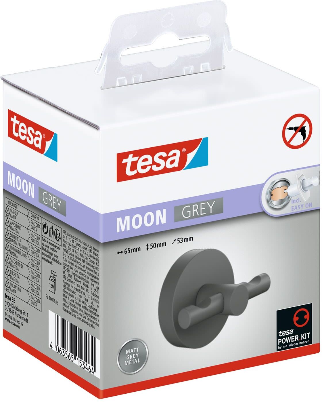 tesa MOON GREY Doppel-Handtuchhaken, Accessoires, 40585-00000-00, grau
