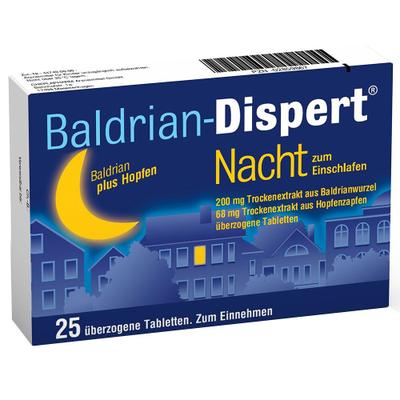 Baldrian Dispert Nacht zum Einschlafen üb.Tabl. 25 St Überzogene Tabletten