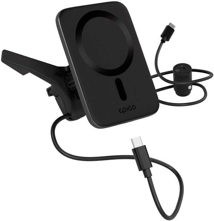 Epico Qi2 Mag+ Mobiloplader til Bil - 15W Trådløs Opladning - MagSafe Kompatibel - Sort