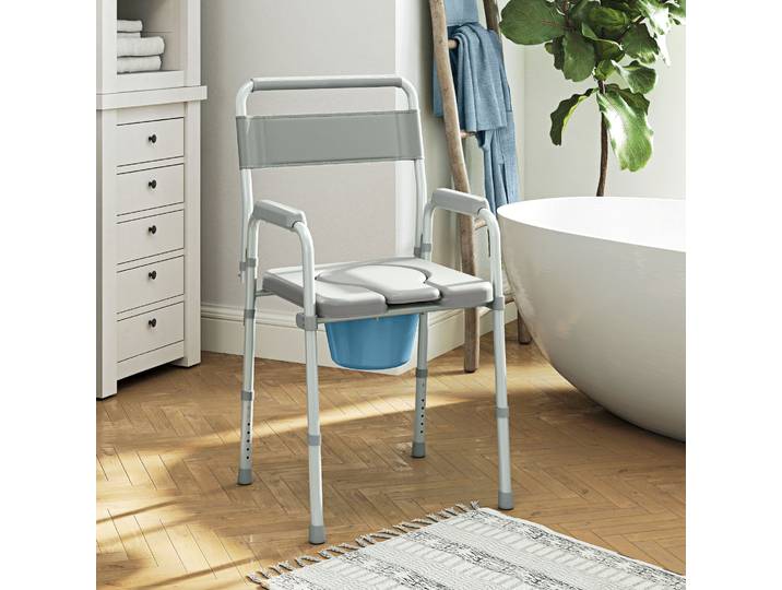 HOMCOM Chaise Toilette Pliable Hauteur Réglable Rembourrée Gris