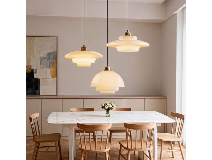 Lampe LED suspendue en verre au design nordique minimaliste, Style crème Vintage, lampe suspendue à une tête E27 pour salles à manger, bars, étudios