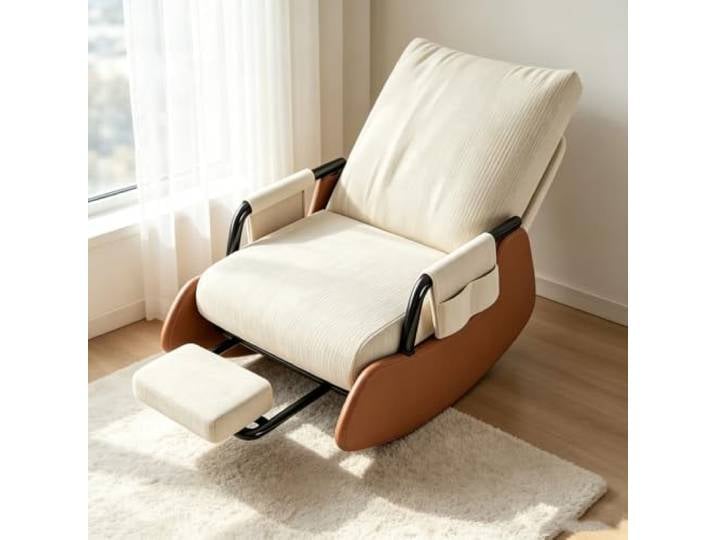 LCNDKF Lounge Schaukelstuhl – mit Ausziehbarer Beinablage Ergonomischer Schaukelstuhl mit ausziehbarer Fußstütze und Seitentasche für tägliche Entspannung.
