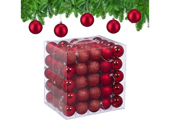 Relaxdays Boule de Noël\, lot Pratique de 50\, en Plastique Robuste\, pour Le Sapin\, diamètre : 6 cm\, Rouge
