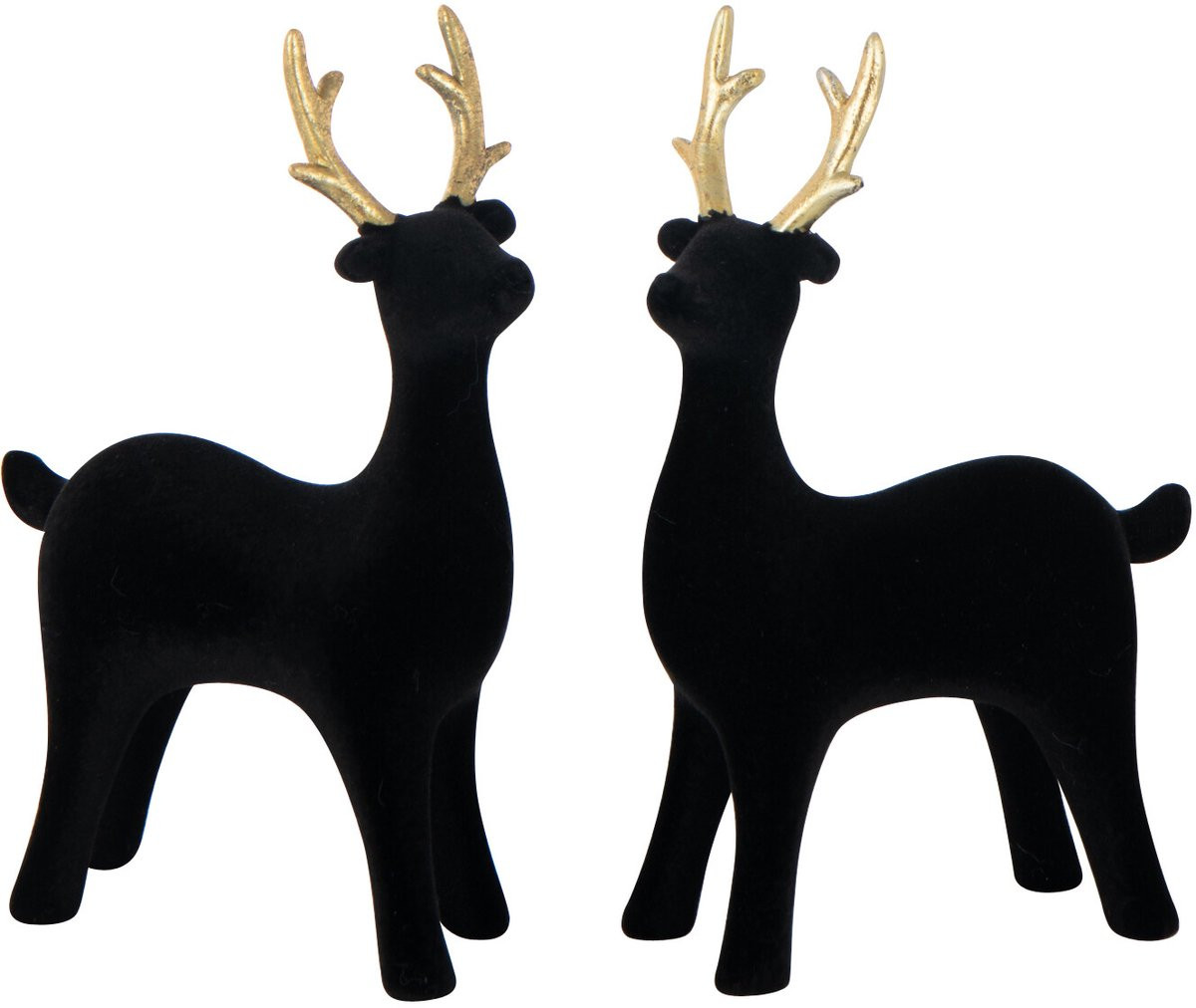 J-Line Rendier decoratie figuur zwart/goud - 2 stuks