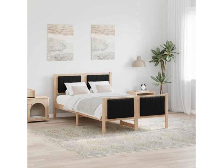 RJPLMFV Bettgestell, 120 x 200 cm, massives Kiefernholz, Braun Kopf und Fuß gepolstert, Plattform ohne Lattenrost, modernes Design, Lamellen inklusive