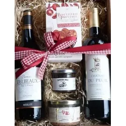 DieGeschenkkorbmacher Französische Rotwein Geschenkbox, 5-tlg., 2 Rotweine und dazu passende Feinkost