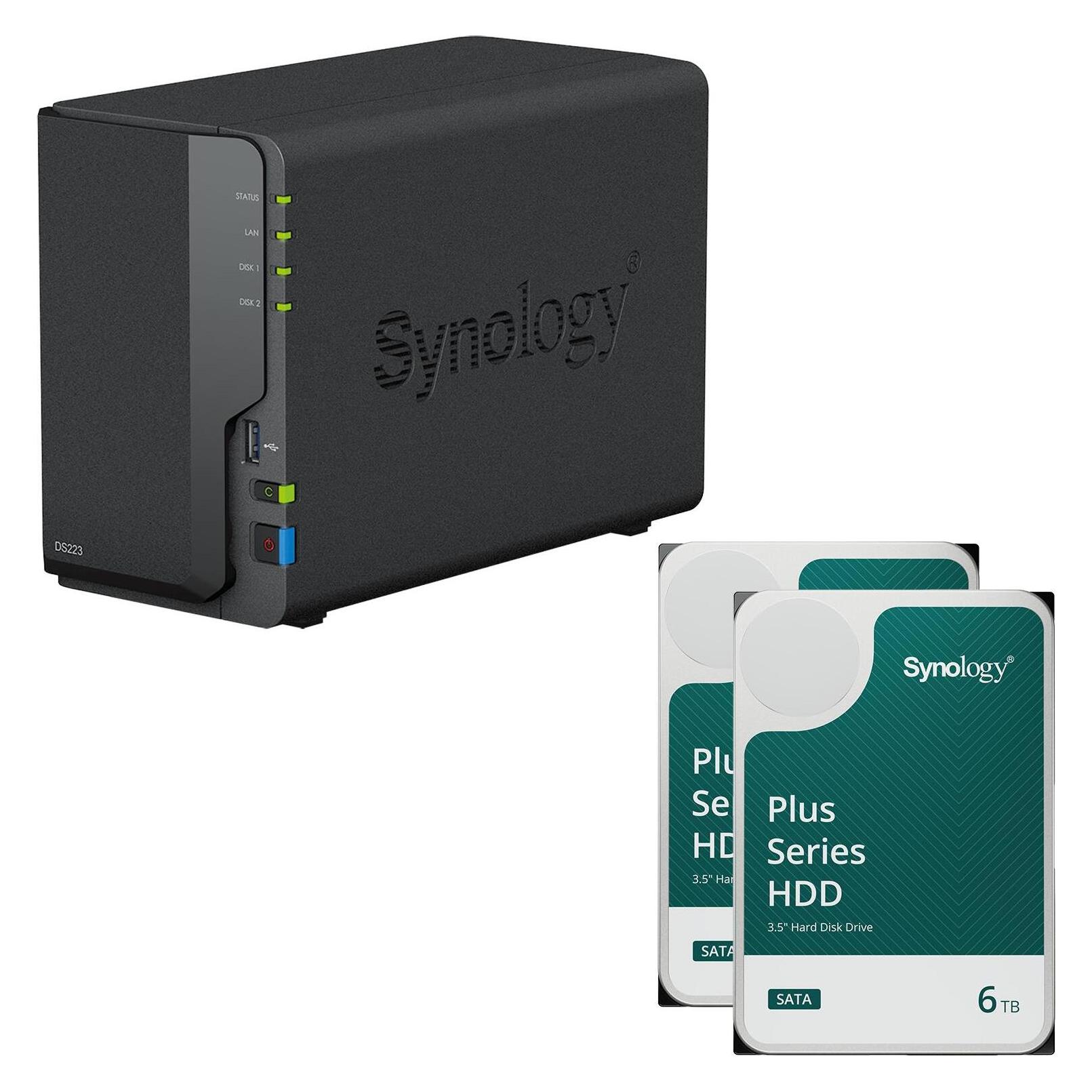 Synology DiskStation DS223 2 Einschübe NAS-Server Leergehäuse + 2x Plus 3.5"" SATA HDD... (2 x 6 TB) (DS223 & HAT3300-6T)