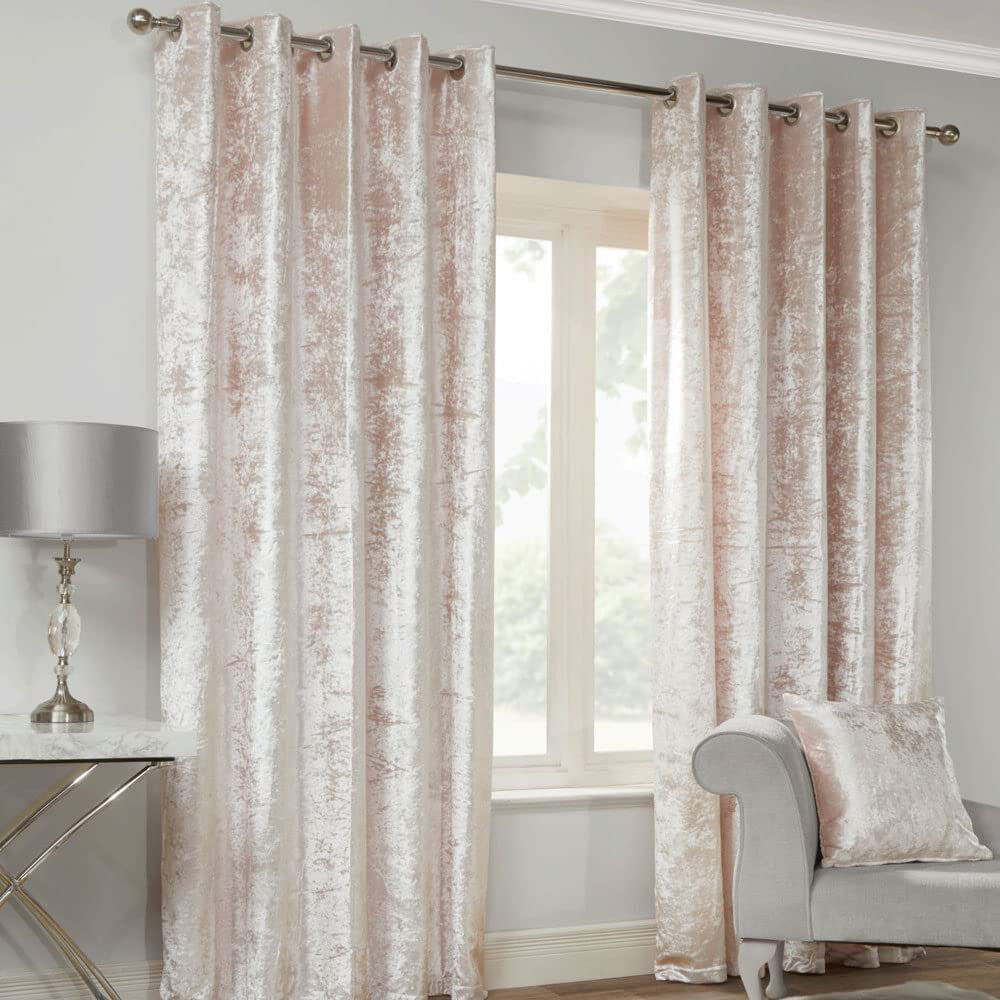 Etta Avenue Eleanora Crushed Velvet Eyelet Panels Cream Width 229 x Drop 183 cm
