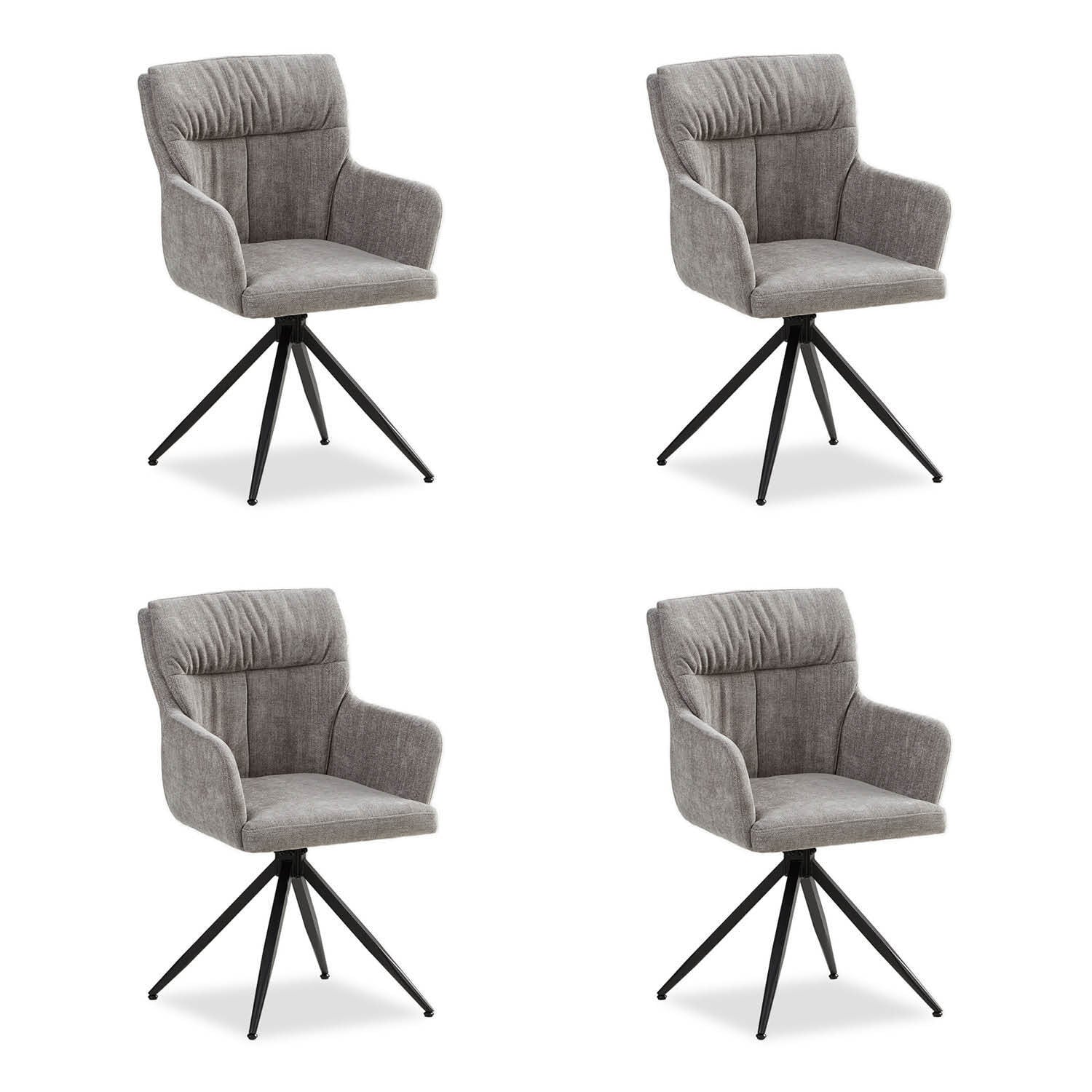 Homestyle4u Set van 4 Grijs Gestoffeerde Draaistoelen met Armleuningen