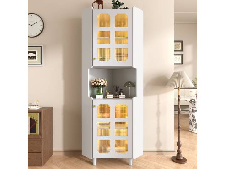 BEL Meuble Angle Blanc Laqué LED Commode Multifonctionnelle Salon/Bibliothèque/Chambre Panneau MDF Laqué Blanc