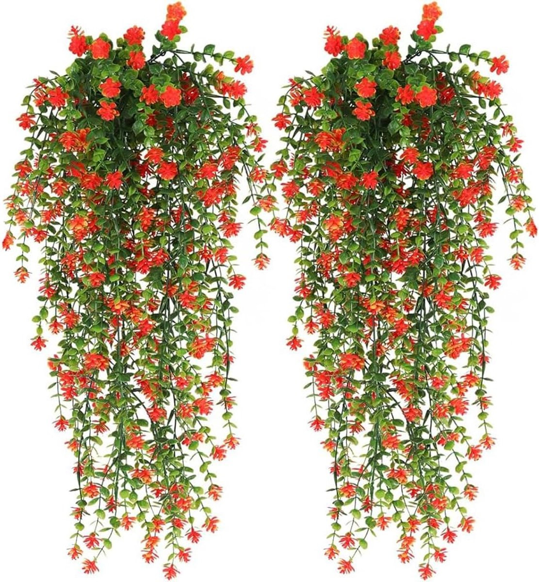 Set van 2 Rode Kunstbloemenranken van 78 cm – Realistische Kunstbloemenslinger met Bladeren voor Woonkamer, Balkon en Tuin