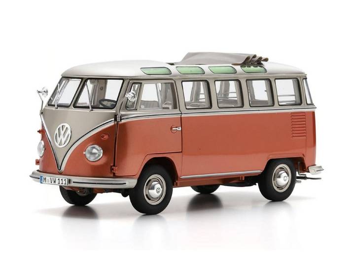 Schuco Modellauto Schuco VW T1 Samba 1962 Orange Metallgrau 1:18 Sammlermodell Bulli