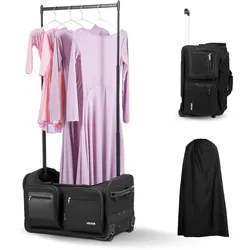 VEVOR Tanztasche mit Kleiderständer, 620x450x380 mm Rollkoffer, mit Rollen, USB-Anschluss, höhenverstellbarer Kleiderstange & Sichtschutzvorhang, ideal für Reisen & Wettkämpfe, Mattschwarz