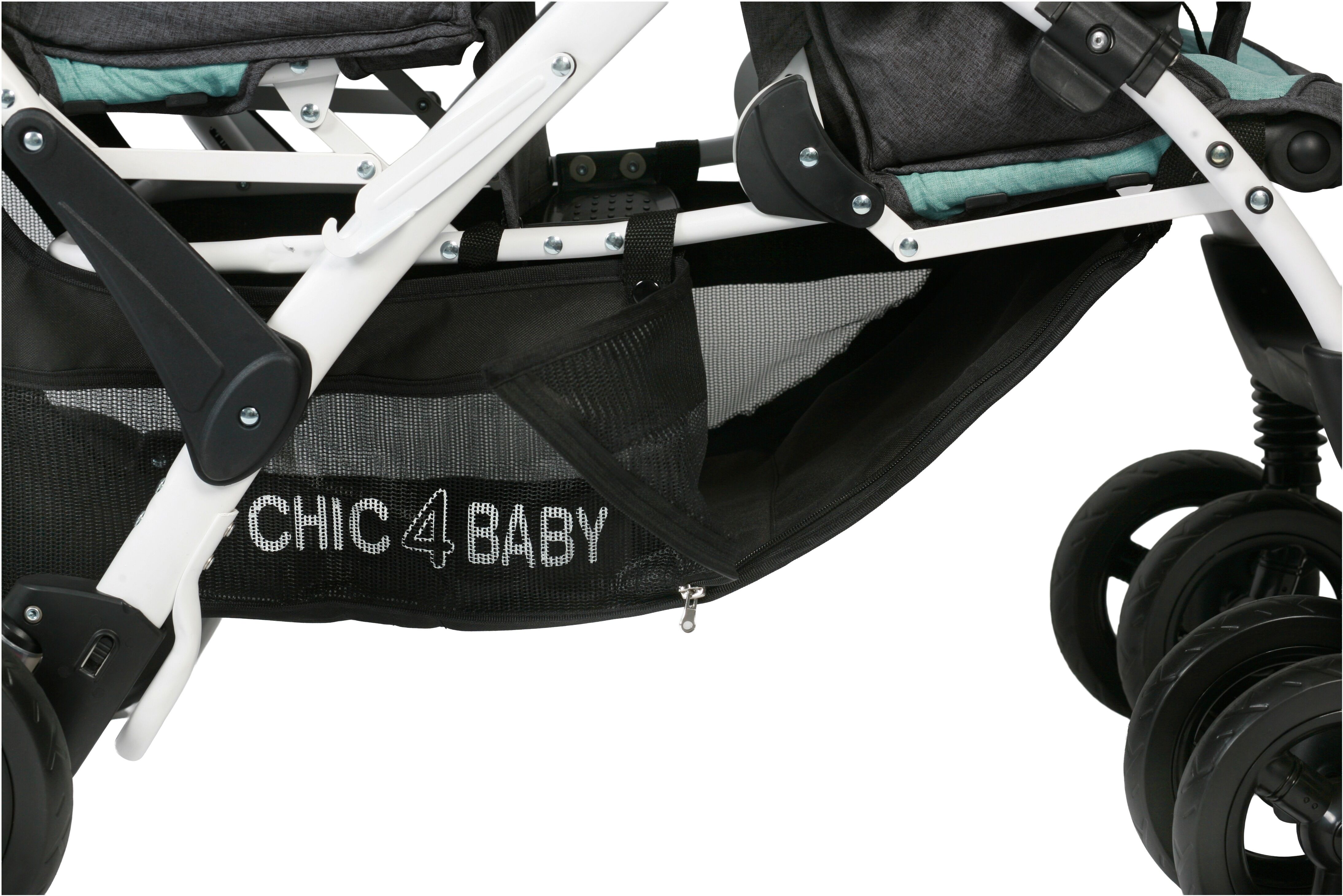Geschwisterwagen CHIC4BABY "Duo", Kinder, grau (melange mint), Kinderwagen Geschwisterwagen, mit feststellbaren Doppelschwenk-Vorderrädern