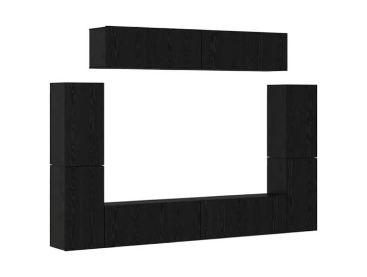 RJPLMFV TV-Bank, 8-teilig, Eiche, Schwarz, Holz, Technik Modulares Design, Würfelform, Wandbefestigung, einfache Pflege, für Wohnzimmer