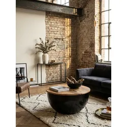 Couchtisch, Schwarz, Mango-Massivholz und Metall, Industrial-Style, 60x34x60cm, Stauraumfunktion