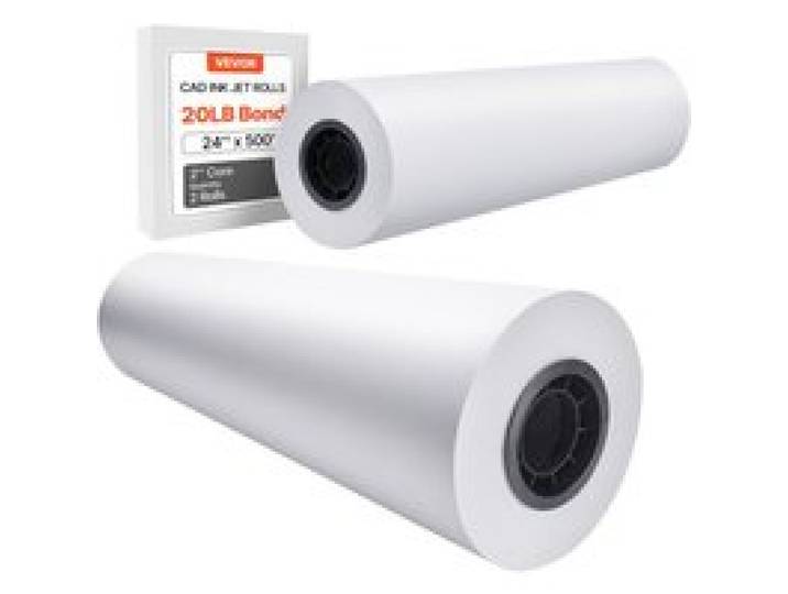 VEVOR Großformatpapier Plotterpapier 152,4 m x 61 cm 2 Rollen CAD-Bond-Rollen mit 76,2 mm Kern, Zeichenrollen für CAD-Zeichnungen, technische Pläne, GIS-Karten und Architekturentwürfe Weiß
