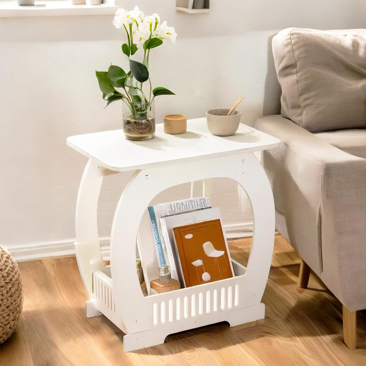 Unyqoos Witte compacte bijzettafel met opbergruimte