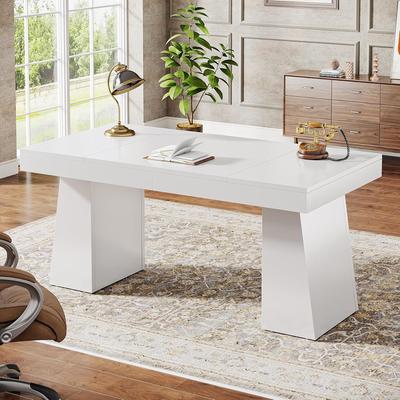 YUZHOU 55 Inches Executive Desk Home Office Desk, Wood Computer Desk Business Workstation Desk
