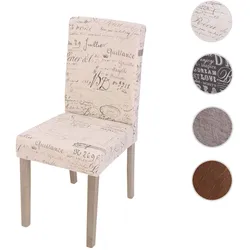 Esszimmerstuhl Littau, Küchenstuhl Stuhl, Stoff/Textil MVG-zertifiziert ~ Schriftzug creme, braune Beine