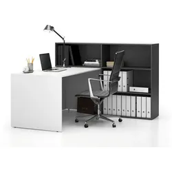Büroschreibtisch-Set für rechte Ecke SEGMENT, mit 3 Einlageböden, weiß/Graphit