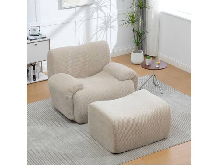 Fauteuil 1 place avec repose-pieds EVRYAE en chenille sans montage mousse 30D petits espaces kaki clair
