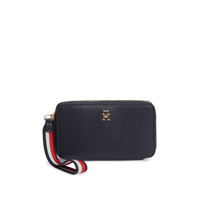 Geldbörse TOMMY HILFIGER "TH LOGOTAPE COMPACT ZIP AROUND", Herren, schwarz (dunkelblau), Lederimitat, Basic, Kleinlederwaren, Unisex Portemonnaie, Geldbeutel mit edlem TH-Logoelement