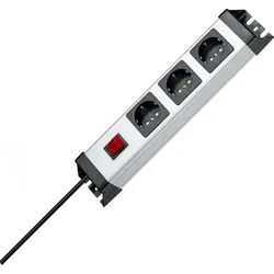 Kopp 226020017 POWERversal 3-fach, beleuchteter Schalter, erhöhter Berührungsschutz, 1,4m Zuleitung, Farbe: silber-schwarz