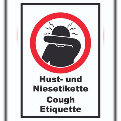 HB-Druck Husten und Niesetikette beachten Cough Etiquette Symbol und Text Schild A6 (105x148mm)