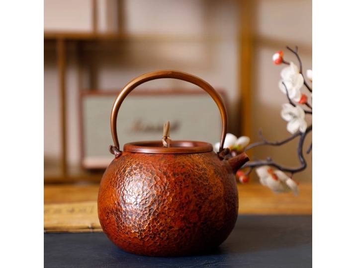 Bouilloire à thé en cuivre violet faite à la main de 1100/1400ml, théière à eau bouillante, théières en cuivre de santé chinoise, service à thé Kung Fu pour cérémonie du thé