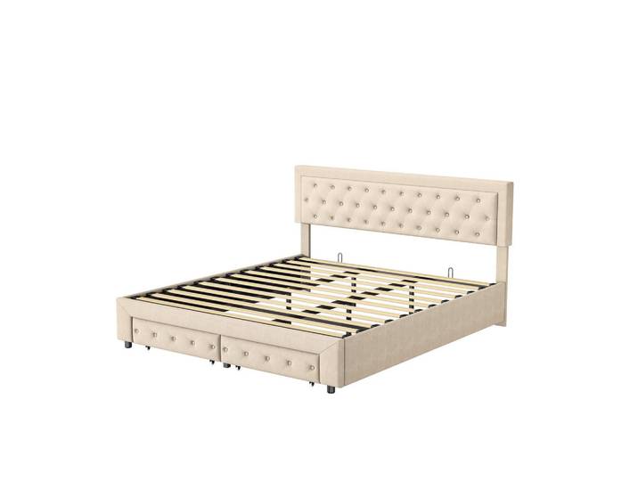 Polsterbett 160x200 cm, Beige, mit Hydraulischem Boxspringbett, Lattenrost und Schublade, Samt, Mode, 160x200 cm, Schlafzimmer, Betten, Polsterbetten