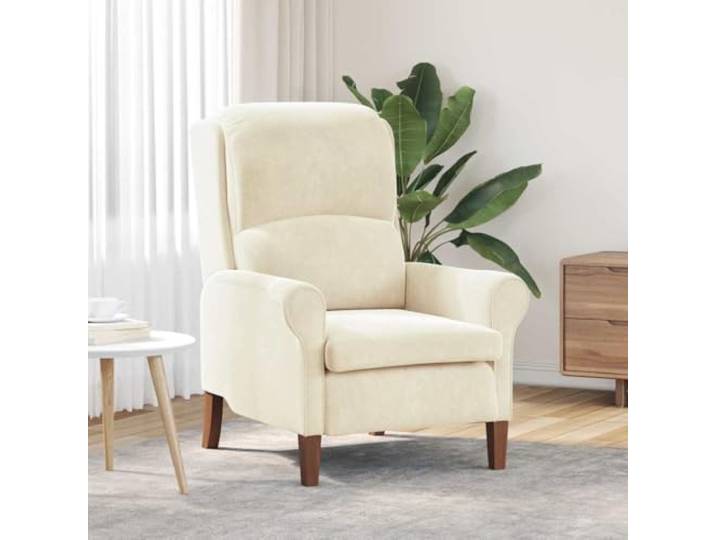 Moderner Sessel aus cremefarbenem Samt mit Füßen aus massivem Gummi Holzwerkstoff, gerollte Armlehnen, hohe Rückenlehne, einfache Pflege, schicker Wohnzimmer-Stil