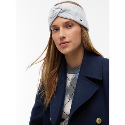 Stirnband TOMMY HILFIGER "TH FLAG KNIT HEADBAND", Damen, grau (light grau heather), Strick, Baumwollmischung, Mützen Stirnband, mit Woll-Anteil